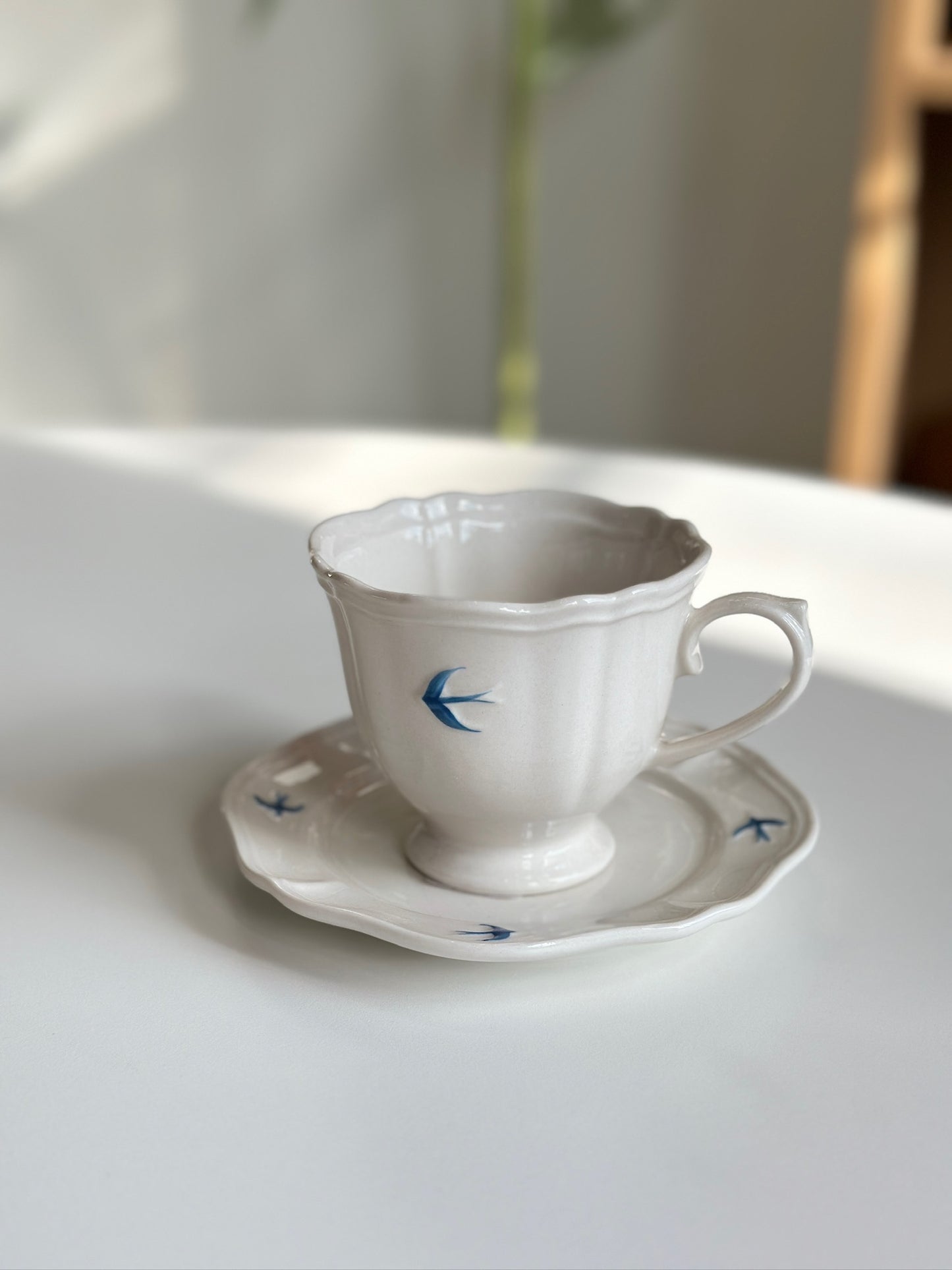 Bluebird Painted Tea Cup and Saucer