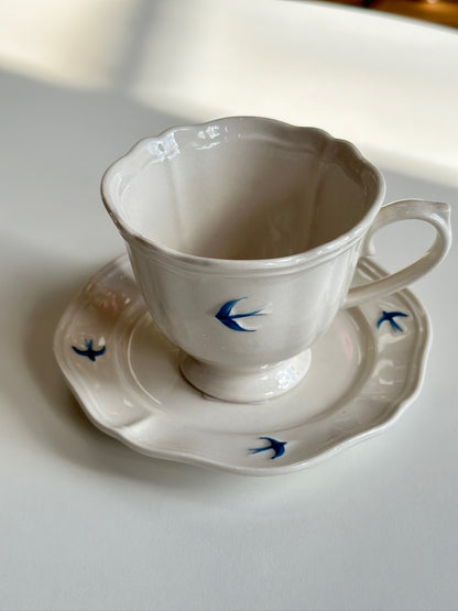 Bluebird Painted Tea Cup and Saucer